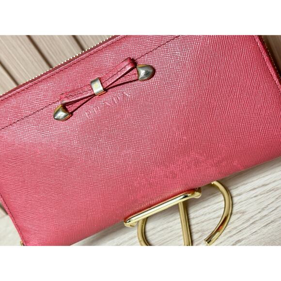 PRADA Saffiano Leather Zip Around Long Wallet in Dusty Pink - Picture 4 of 14